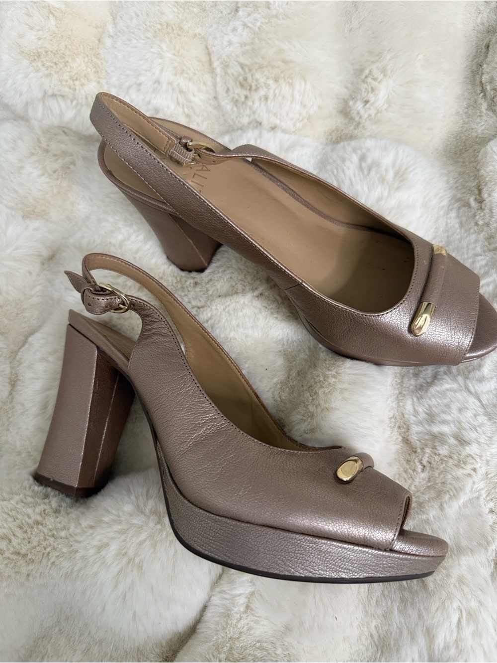 Naturalizer Taupe Metallic Peep-Toe Slingback Heels